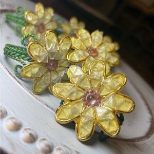 Vintage 90s Yellow Floral Napkin Rings (1) Set of 6 Spring Summer rare find